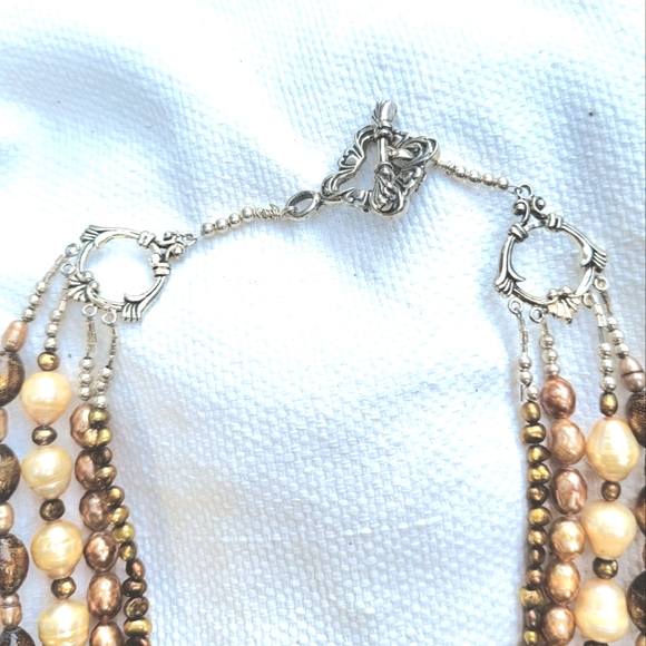 4 Strand Pearl Golden Coral Necklace 24" - 26" - Picture 6 of 7